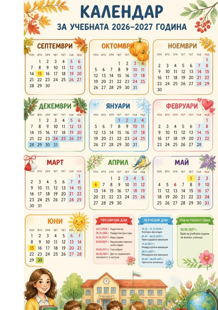 Календар за учебната 2026–2027 година